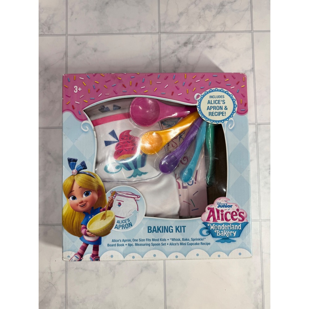 Disney Junior Alice's Wonderland Bakery Baking Kit Apron Book Spoons New In Box